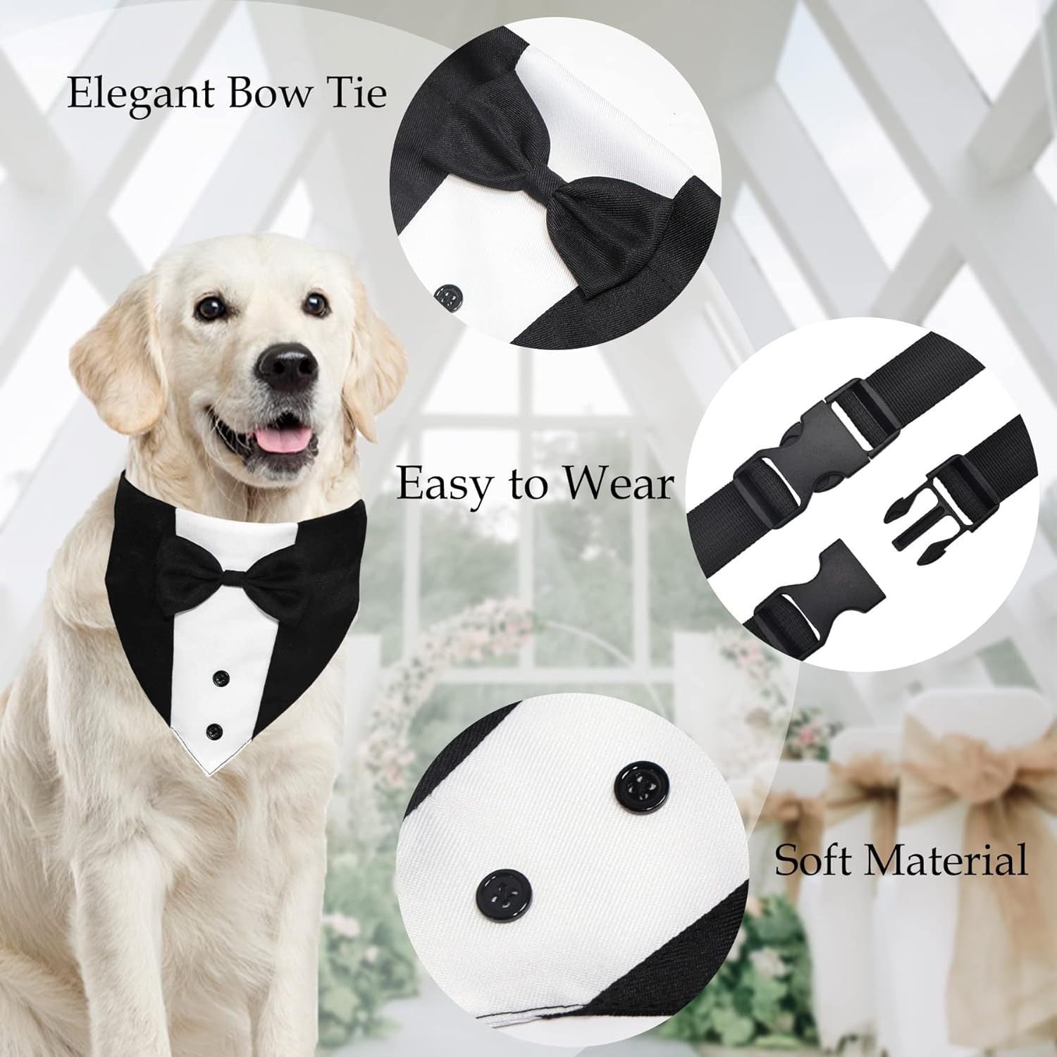 JMT-037130 Formal Dog Tuxedo Suit with Adjustable Bow Tie and Bandana for Weddings and Special Occasions