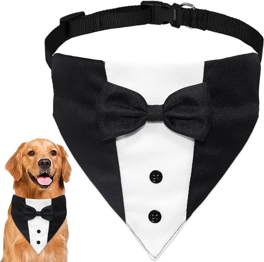 JMT-037130 Formal Dog Tuxedo Suit with Adjustable Bow Tie and Bandana for Weddings and Special Occasions