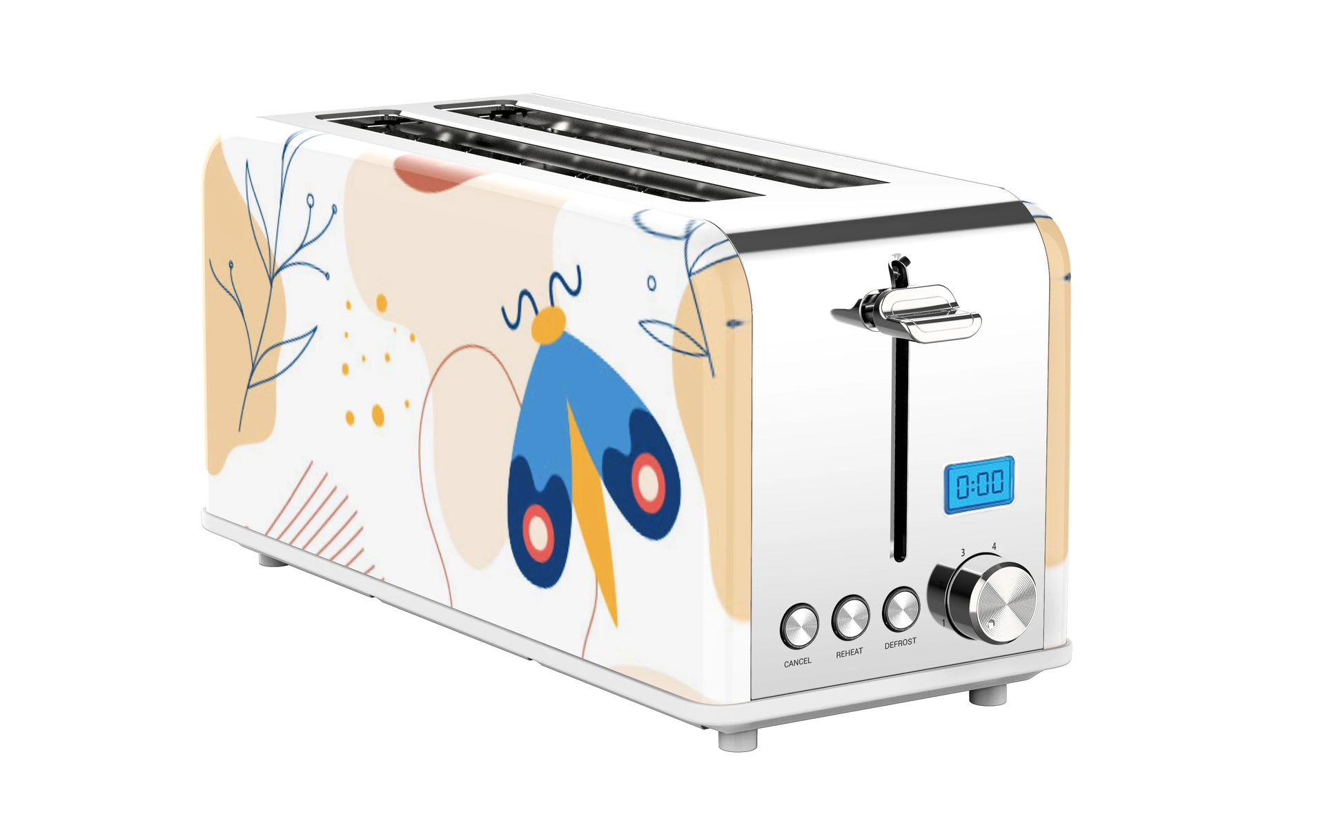 JMT-037258 Stainless Steel 4-Slice Long Slot Toaster with LCD Timer Display