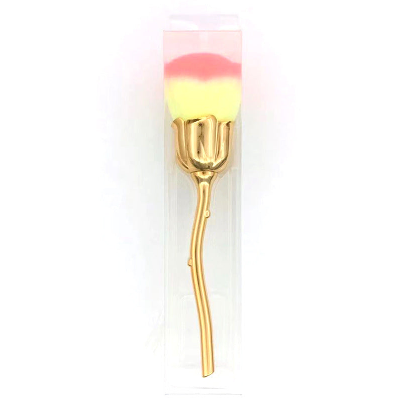 JMT-037450 Single Rose Flower Makeup Brush with Portable Plastic Handle and Man-Made Fibers