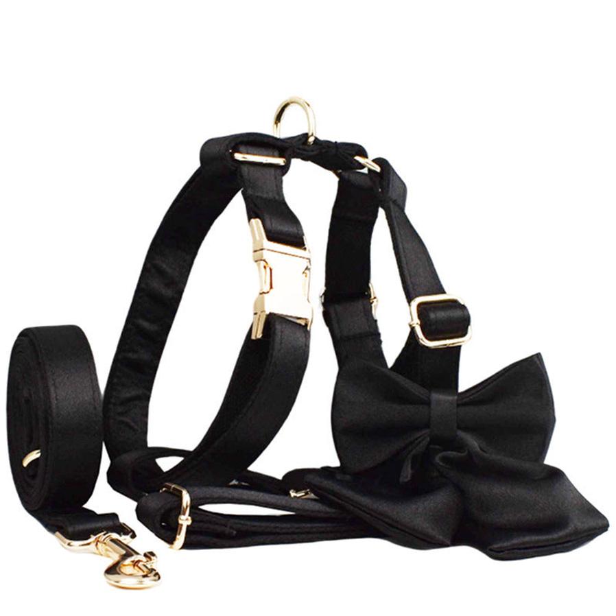 JMT-037642 Dog Collar and Leash Set with Bow and Vest - Fabric Pet Harness and Lead Combo
