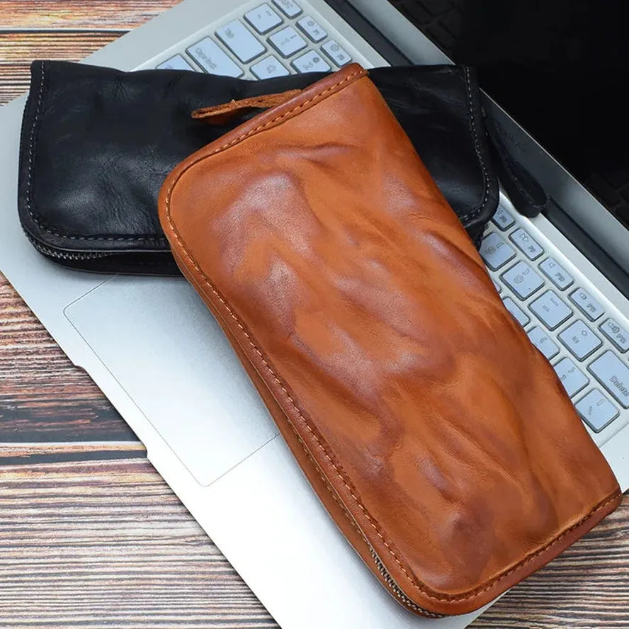 JMT-037834 Vintage Handcrafted Leather Wallet with Multi-functional Money Clip and Large Capacity in Coffee, Black, and Brown