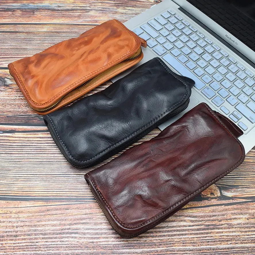 JMT-037834 Vintage Handcrafted Leather Wallet with Multi-functional Money Clip and Large Capacity in Coffee, Black, and Brown