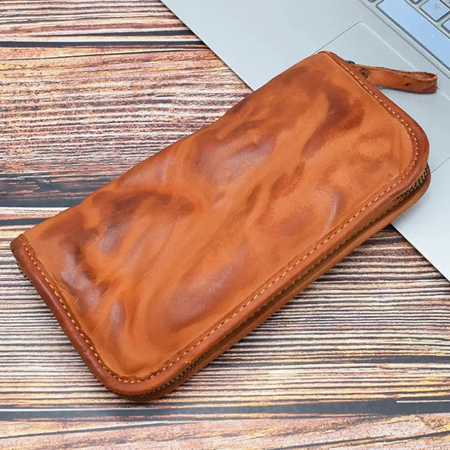 JMT-037834 Vintage Handcrafted Leather Wallet with Multi-functional Money Clip and Large Capacity in Coffee, Black, and Brown