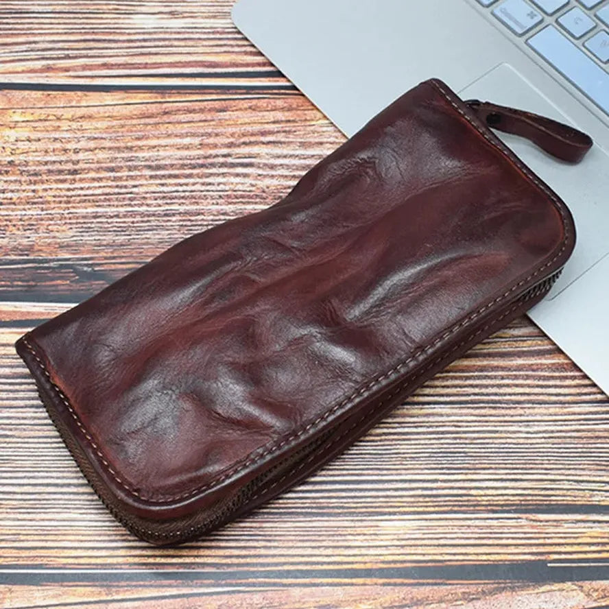 JMT-037834 Vintage Handcrafted Leather Wallet with Multi-functional Money Clip and Large Capacity in Coffee, Black, and Brown