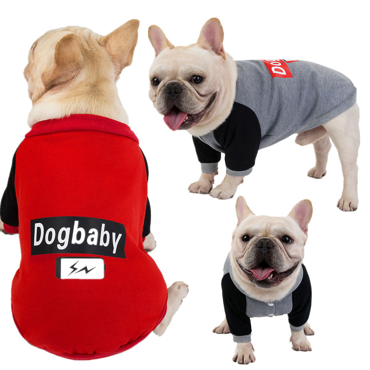 JMT-038090 Cozy Fleece Sweater for Bulldogs and Puppies - Autumn & Winter Wear in Red and Gray