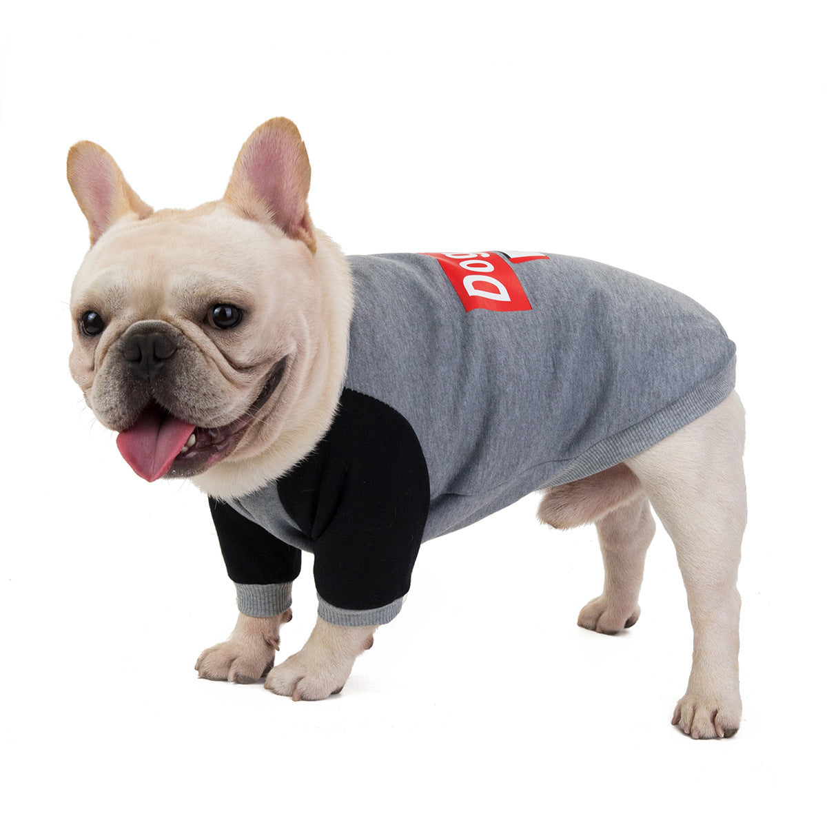 JMT-038090 Cozy Fleece Sweater for Bulldogs and Puppies - Autumn & Winter Wear in Red and Gray