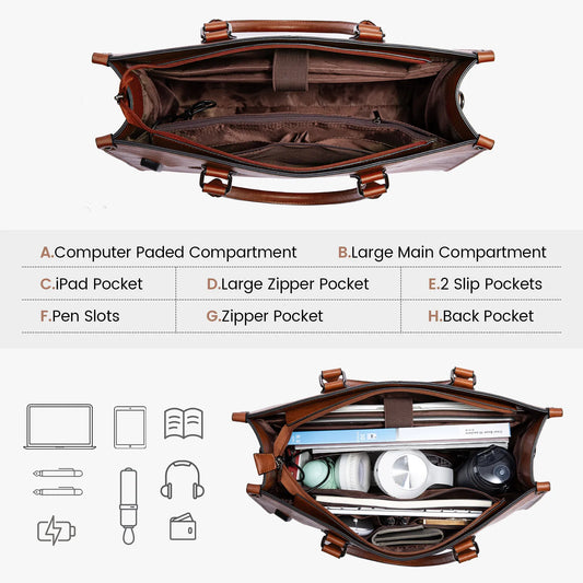 JMT-038282 Stylish Vintage Leather Laptop Tote Bag for Women - Spacious Business Handbag