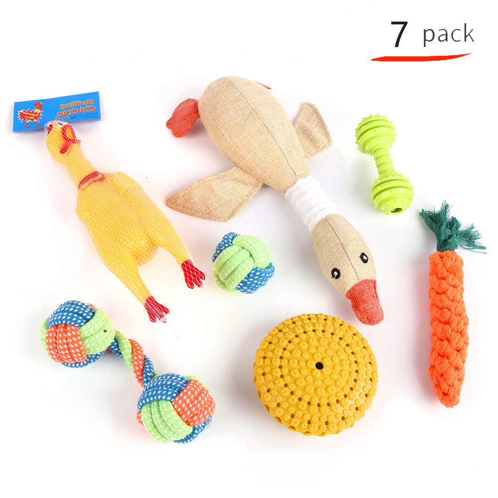 JMT-038602 Pet Dog Teeth Cleaning Plush and Cotton Rope Toy Set for Dental Health