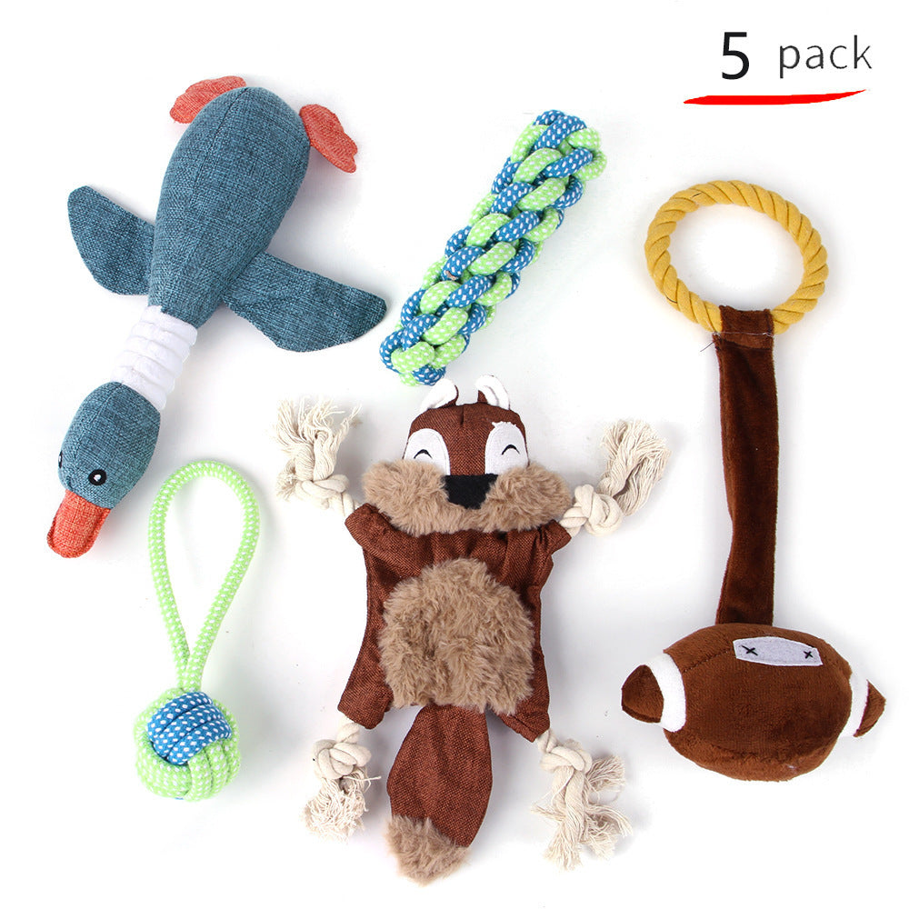 JMT-038602 Pet Dog Teeth Cleaning Plush and Cotton Rope Toy Set for Dental Health