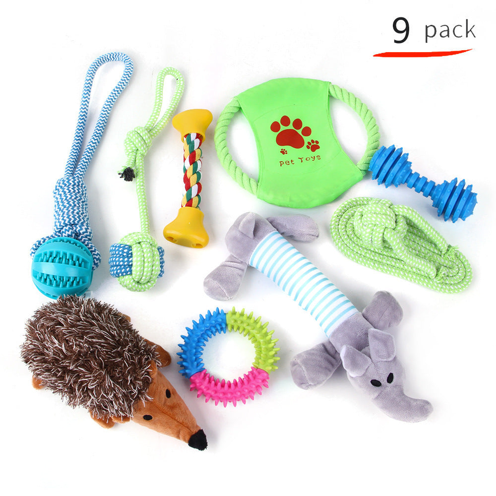JMT-038602 Pet Dog Teeth Cleaning Plush and Cotton Rope Toy Set for Dental Health