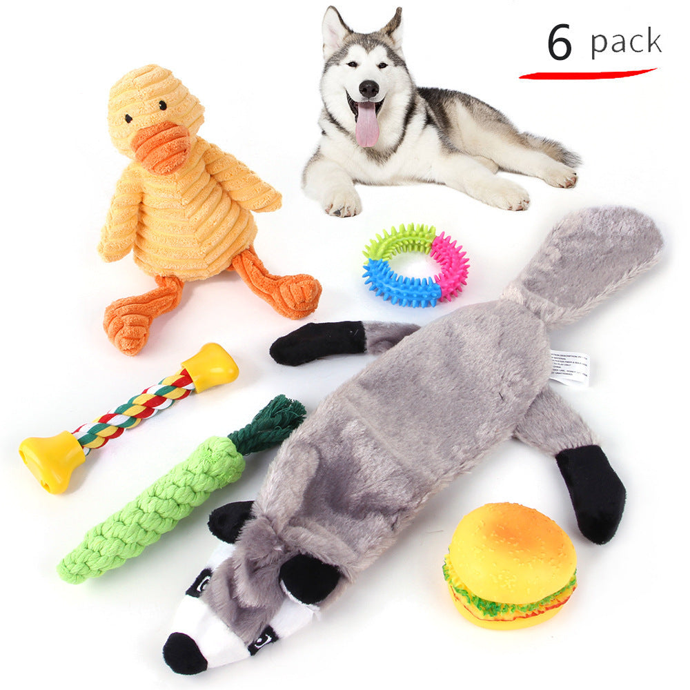JMT-038602 Pet Dog Teeth Cleaning Plush and Cotton Rope Toy Set for Dental Health