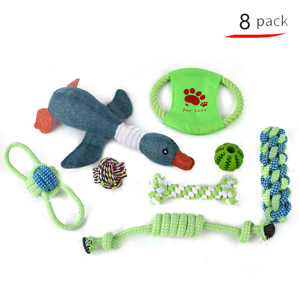 JMT-038602 Pet Dog Teeth Cleaning Plush and Cotton Rope Toy Set for Dental Health