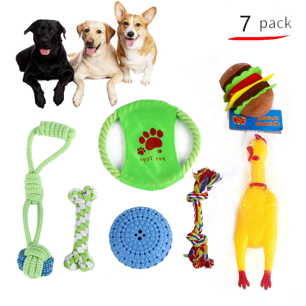 JMT-038602 Pet Dog Teeth Cleaning Plush and Cotton Rope Toy Set for Dental Health