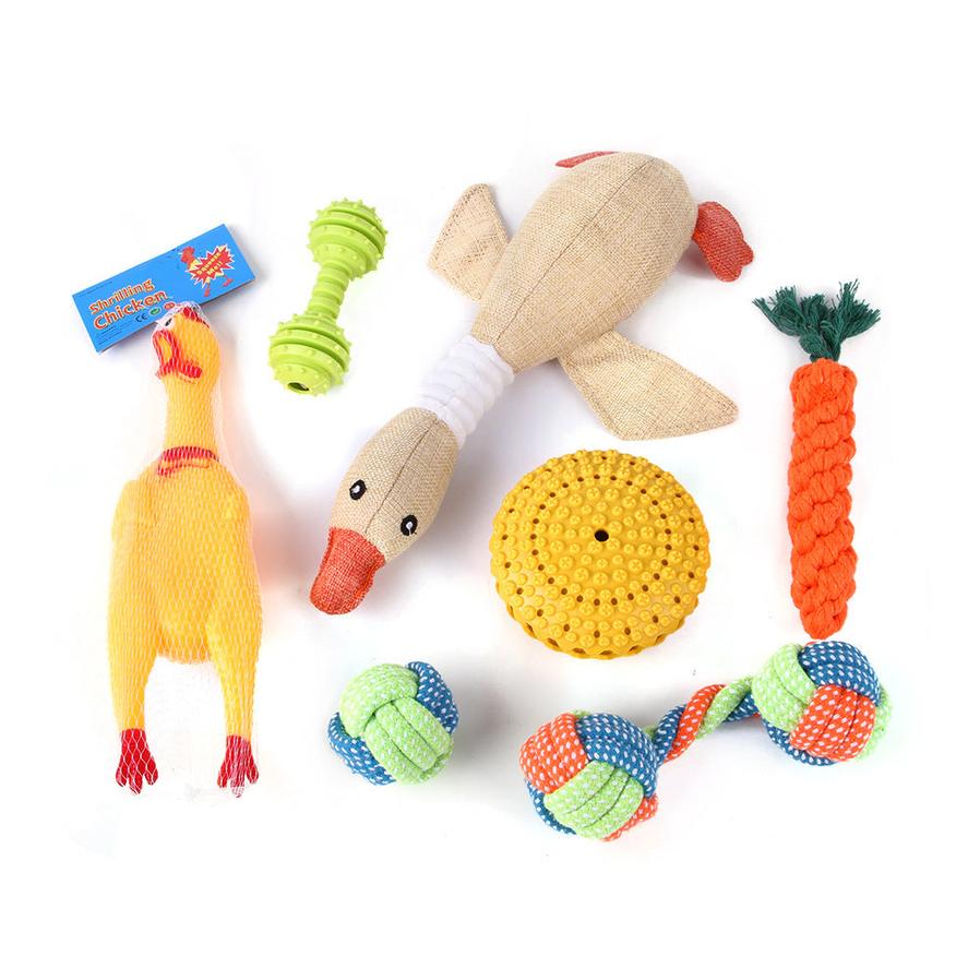 JMT-038602 Pet Dog Teeth Cleaning Plush and Cotton Rope Toy Set for Dental Health