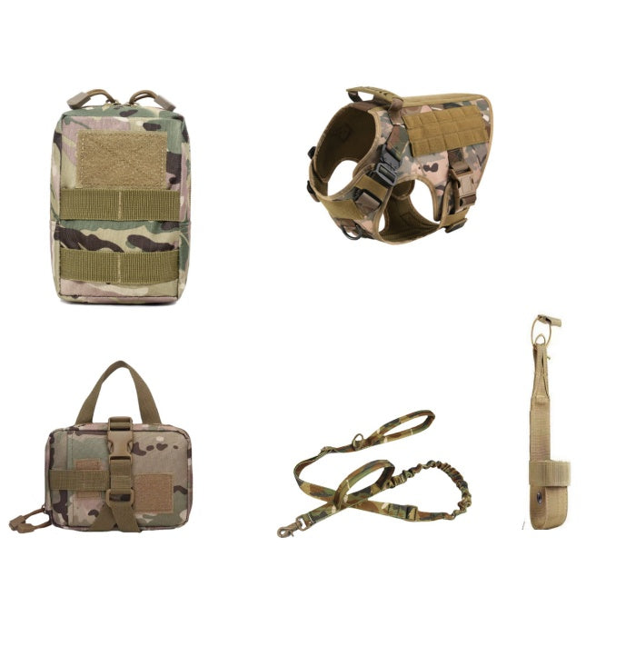 JMT-038794 Tactical Dog Harness with Leash Set for All Breeds - Camouflage Design, Adjustable Sizes S-XL, Durable Material