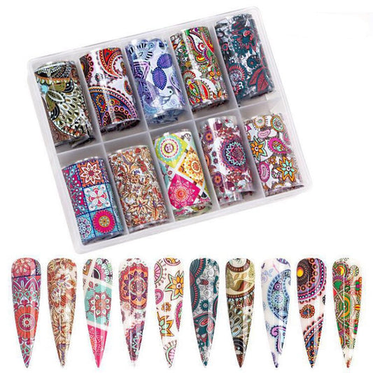 JMT-038922 Translucent Floral Nail Stickers - 10-Pack Starry Paper Ornaments for Nail Art