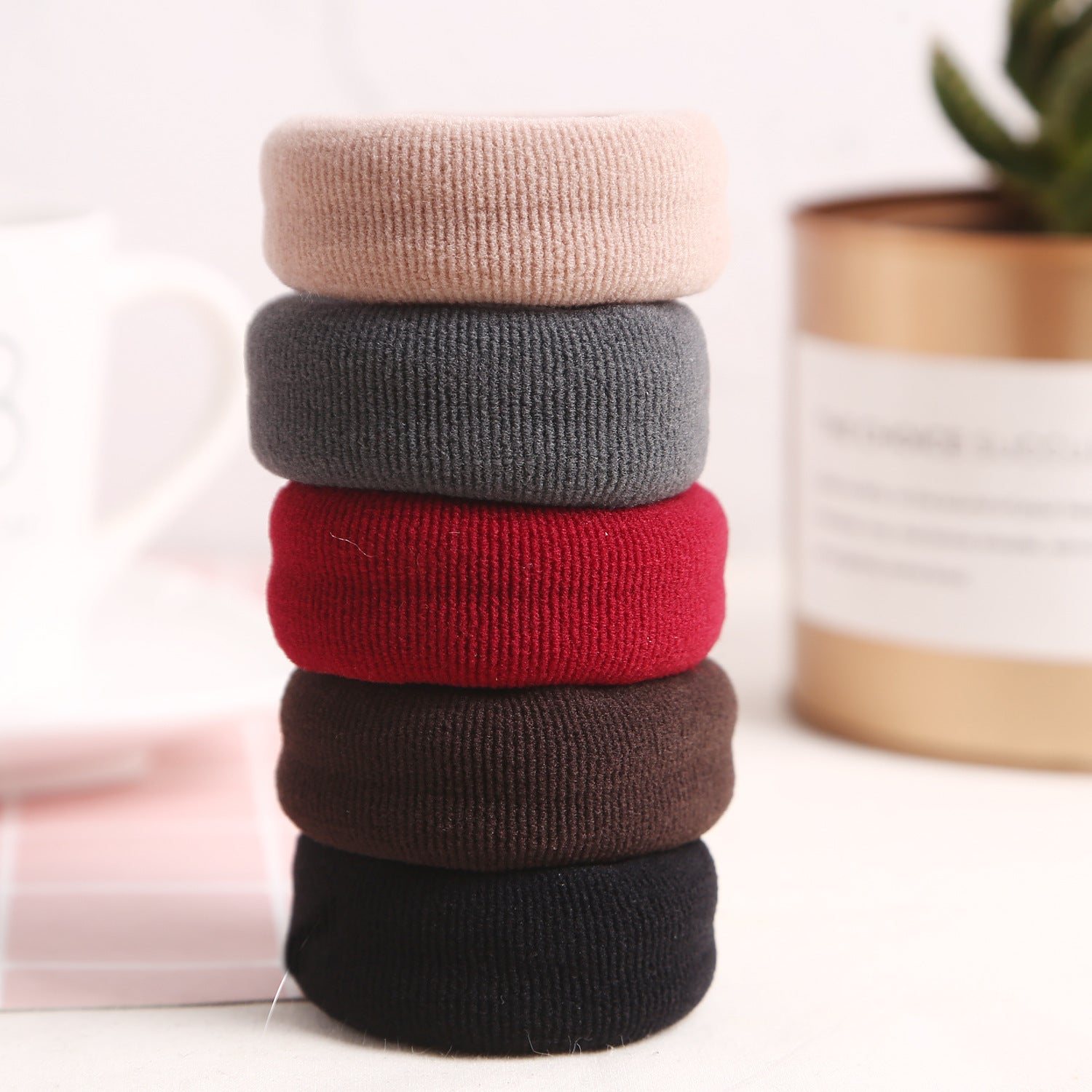 JMT-038986 Thickened Geometric Cloth Hair Loops - 10 Pack Set in Black and Color Options