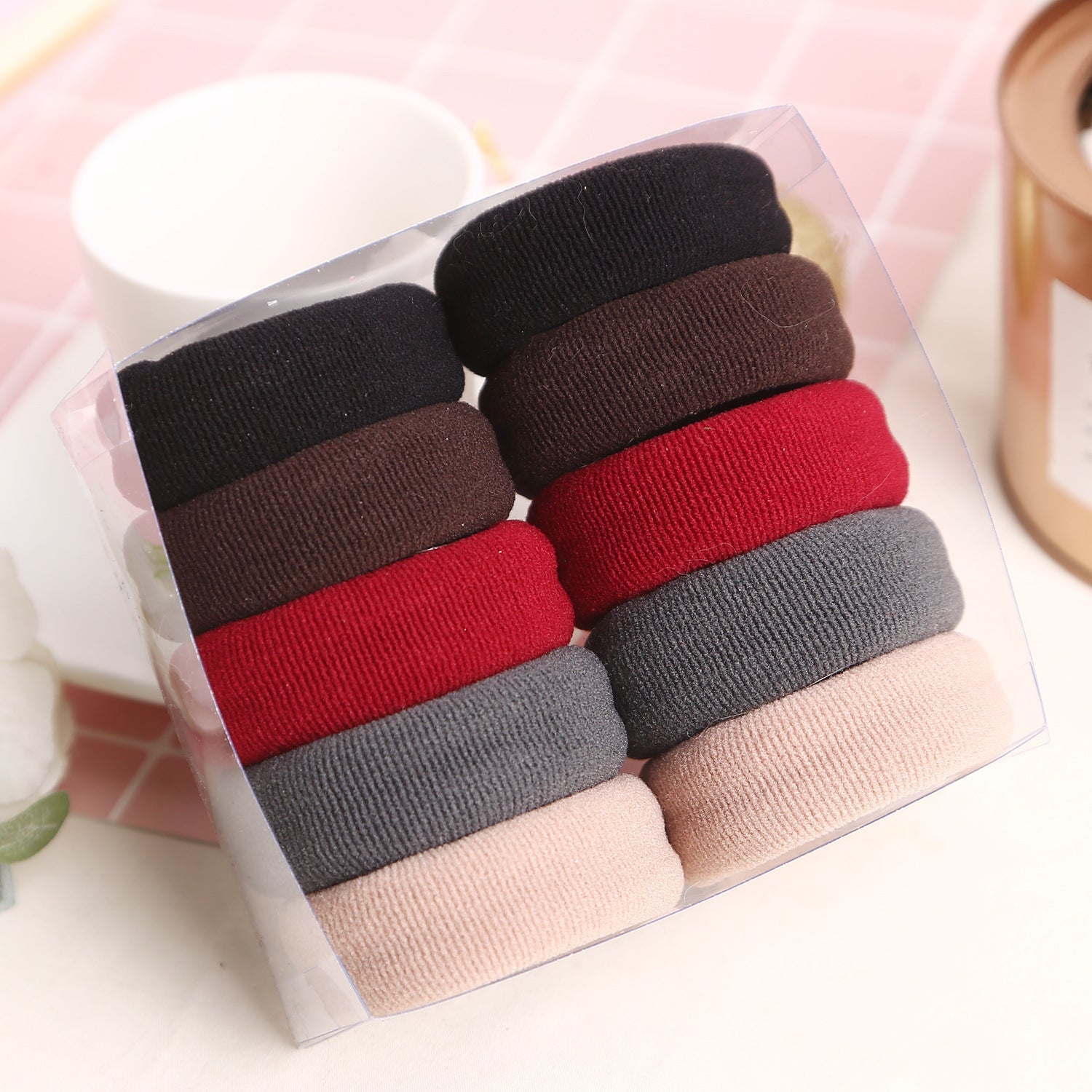 JMT-038986 Thickened Geometric Cloth Hair Loops - 10 Pack Set in Black and Color Options