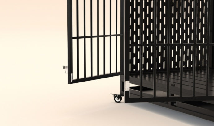 JMT-039626 Heavy Duty Wooden Dog Crate Table with Lockable Wheels and Removable Tray - 33 Inch Brown