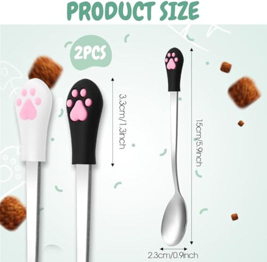 JMT-040586 2-Pack Stainless Steel Pet Spoons with Silicone Grip for Cats and Small Dogs - Designed for Wet or Dry Food