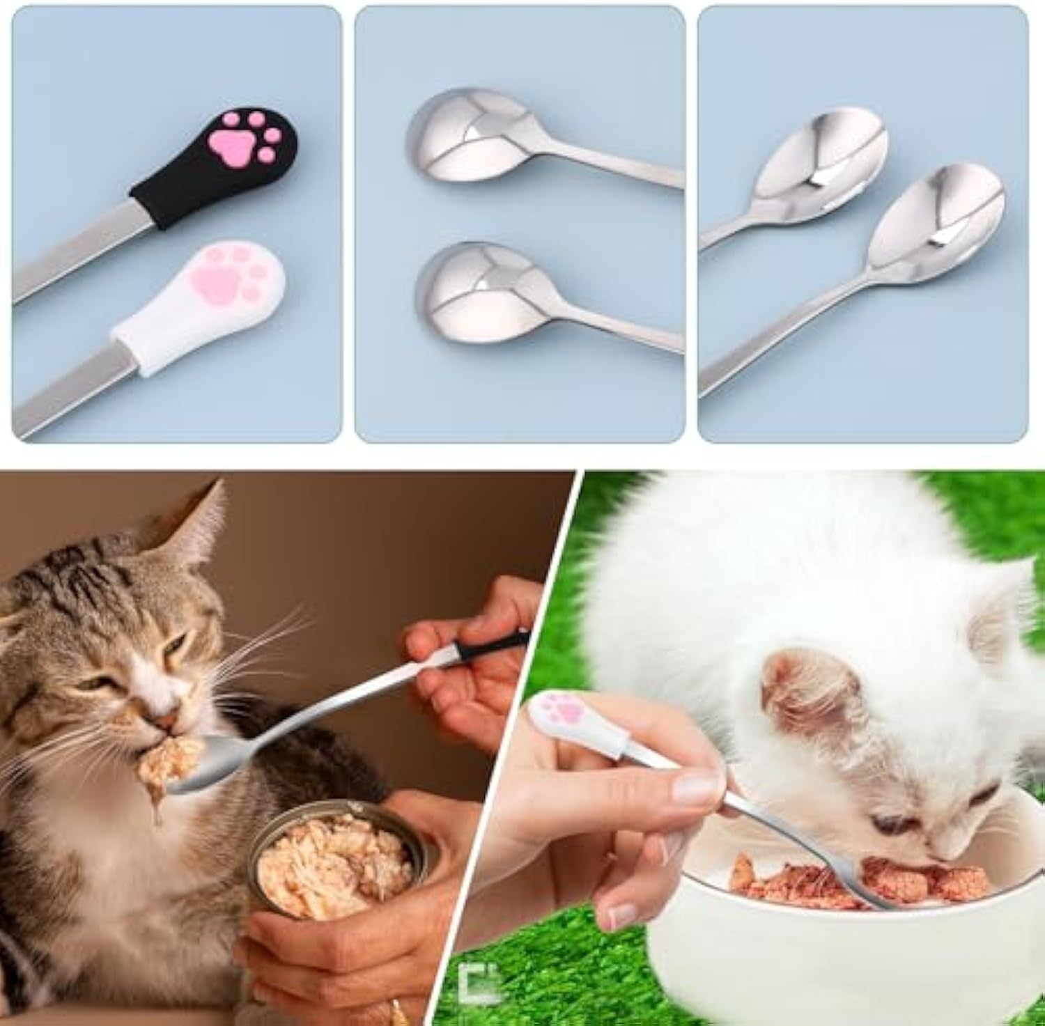 JMT-040586 2-Pack Stainless Steel Pet Spoons with Silicone Grip for Cats and Small Dogs - Designed for Wet or Dry Food