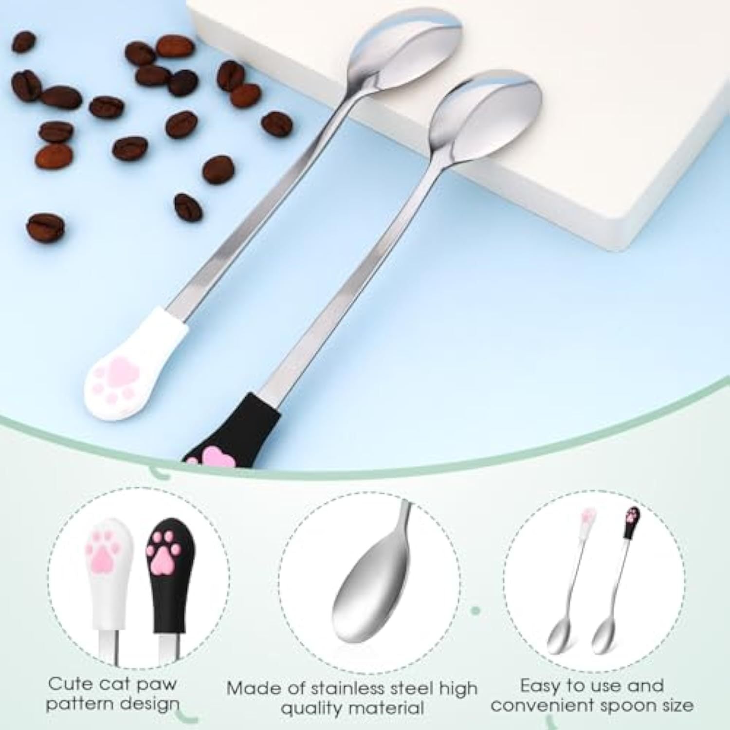 JMT-040586 2-Pack Stainless Steel Pet Spoons with Silicone Grip for Cats and Small Dogs - Designed for Wet or Dry Food