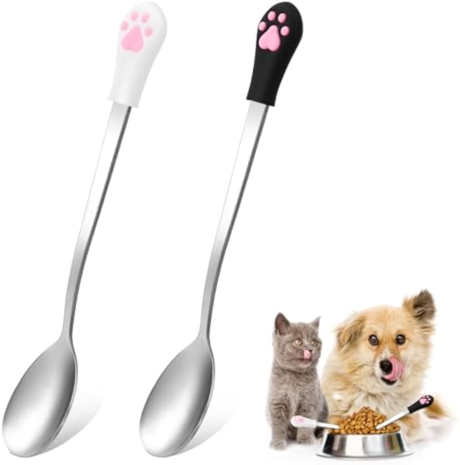 JMT-040586 2-Pack Stainless Steel Pet Spoons with Silicone Grip for Cats and Small Dogs - Designed for Wet or Dry Food