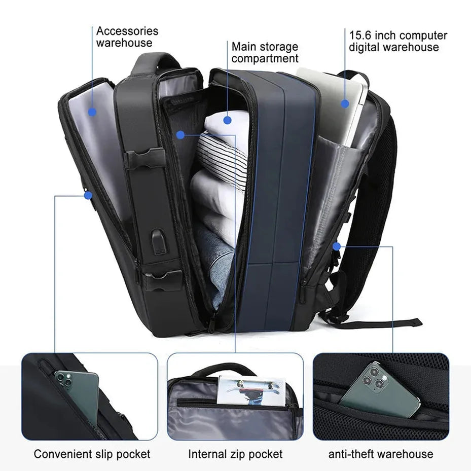 JMT-040586 Versatile Large Capacity USB Rechargeable Travel Backpack for Laptops