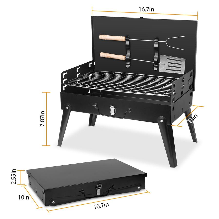 JMT-040650 Portable Charcoal Grill 16.7x10x17.7in Foldable BBQ Suitcase for Outdoor Camping and Picnics