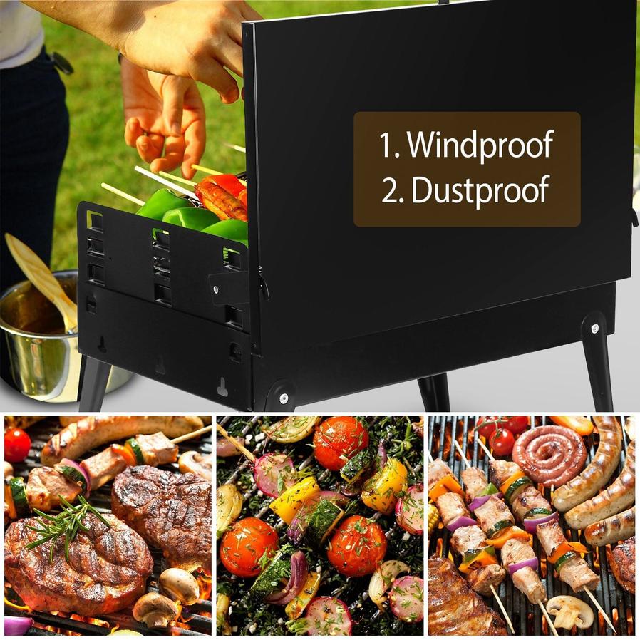 JMT-040650 Portable Charcoal Grill 16.7x10x17.7in Foldable BBQ Suitcase for Outdoor Camping and Picnics