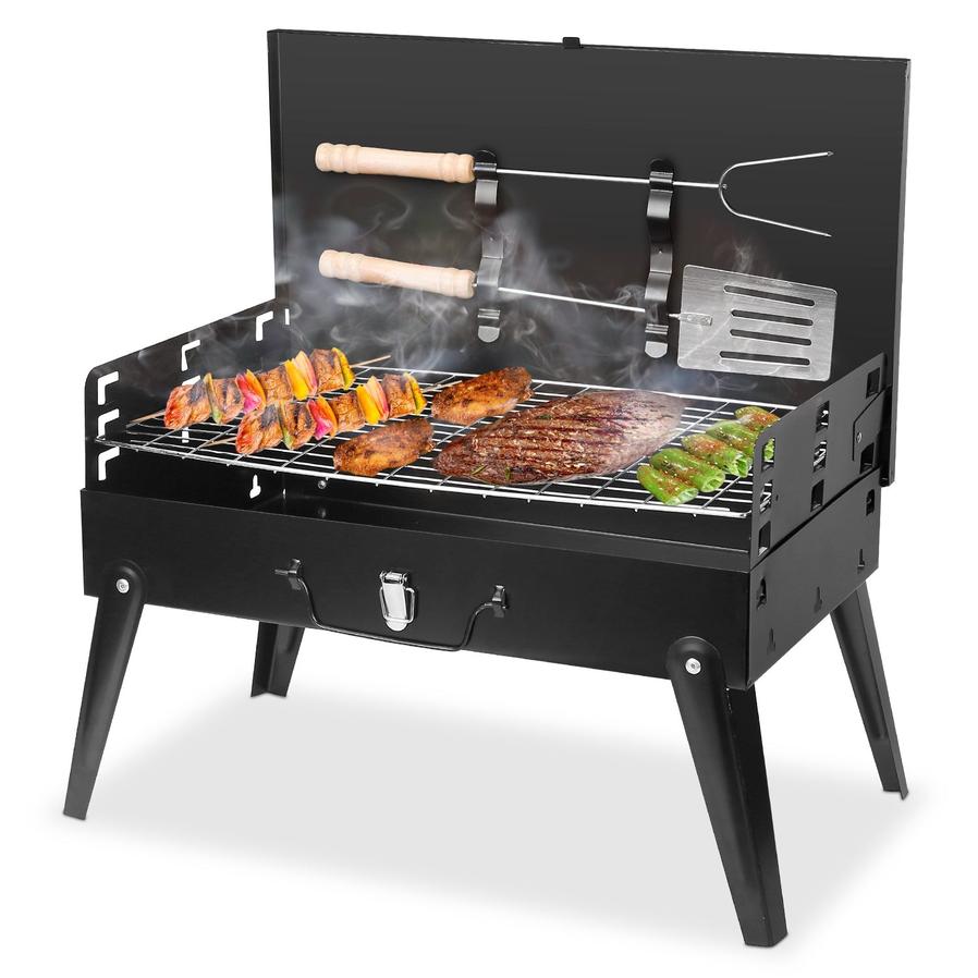 JMT-040650 Portable Charcoal Grill 16.7x10x17.7in Foldable BBQ Suitcase for Outdoor Camping and Picnics
