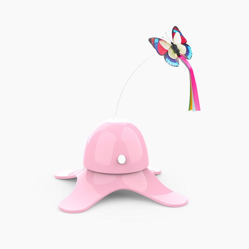 JMT-040906 Interactive 360-Degree Butterfly Cat Toy with Fluorescent Effect, Easy to Use, Battery-Powered, Stable Base Design