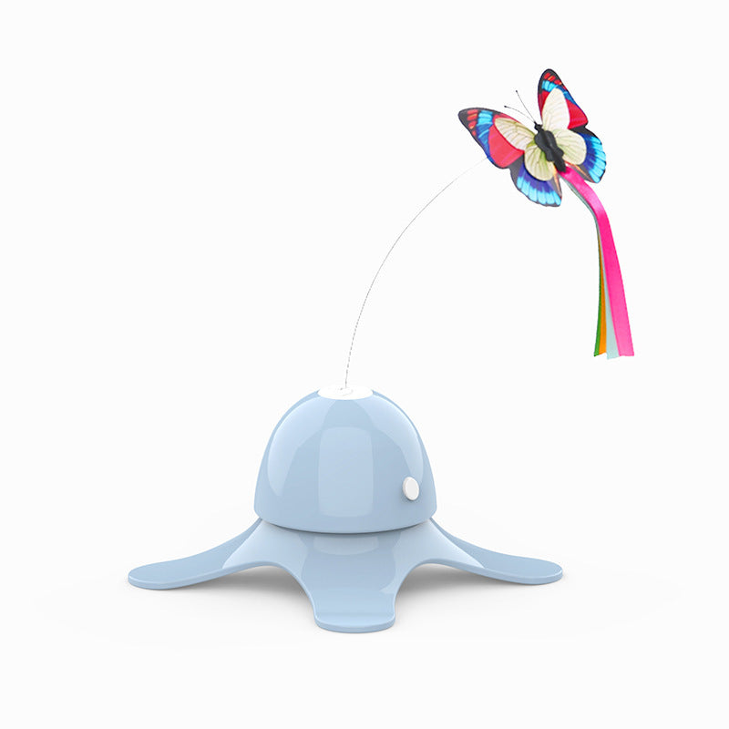 JMT-040906 Interactive 360-Degree Butterfly Cat Toy with Fluorescent Effect, Easy to Use, Battery-Powered, Stable Base Design