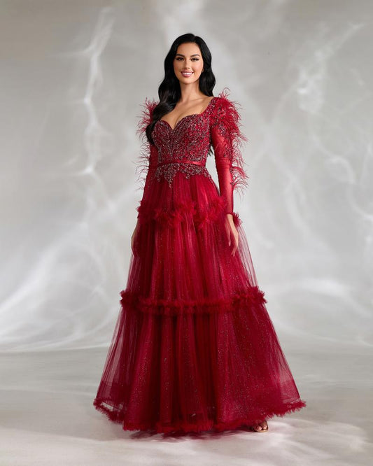 JMT-041162 Elegant Red Evening Dress for Women - SH0020 Style with A-Line Silhouette and Timeless Design
