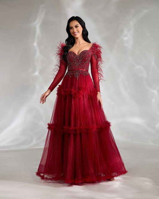 JMT-041162 Elegant Red Evening Dress for Women - SH0020 Style with A-Line Silhouette and Timeless Design