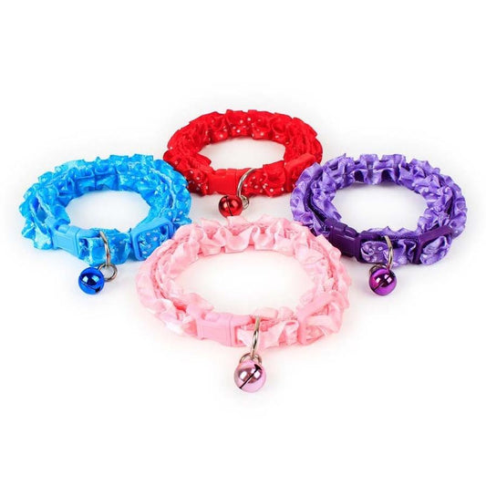 JMT-041418 Lace Pet Collar Necklace with Bell for Cats and Dogs in Various Colors