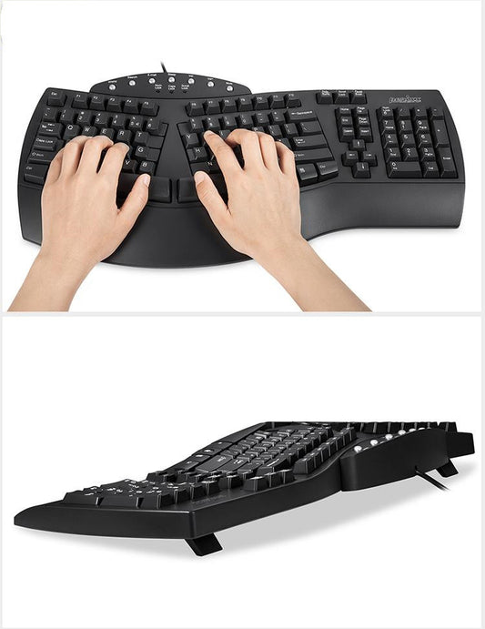 JMT-041546 Ergonomic Split Keyboard with USB Wired Connection - White and Black Design