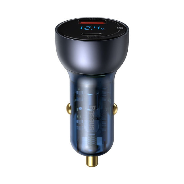 JMT-041610 65W Dual Port Fast Charge Car Charger with Digital Display and Translucent Design