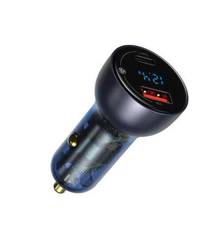 JMT-041610 65W Dual Port Fast Charge Car Charger with Digital Display and Translucent Design