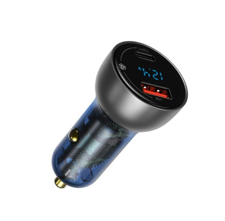 JMT-041610 65W Dual Port Fast Charge Car Charger with Digital Display and Translucent Design