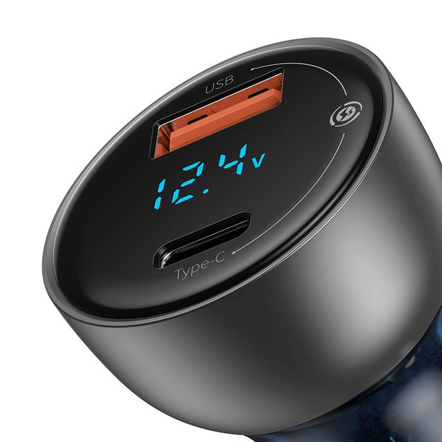 JMT-041610 65W Dual Port Fast Charge Car Charger with Digital Display and Translucent Design