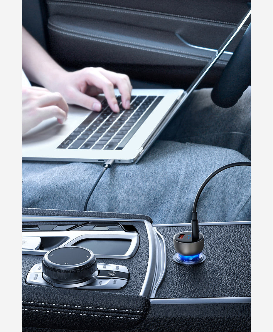 JMT-041610 65W Dual Port Fast Charge Car Charger with Digital Display and Translucent Design