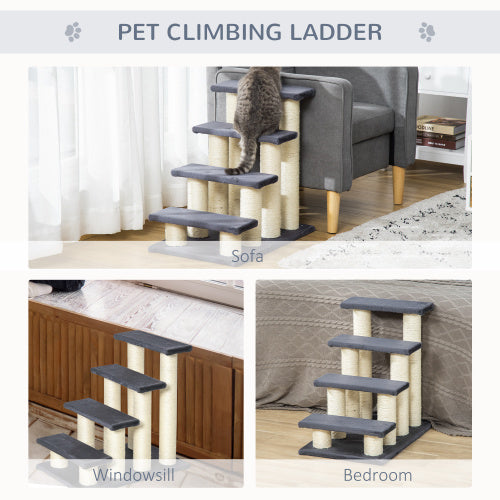 JMT-041930 Cat Tree with 4 Steps for High Beds and Couches, Stair-Shaped Design for Indoor Cats and Small Dogs with Sisal Scratching Post, Gray
