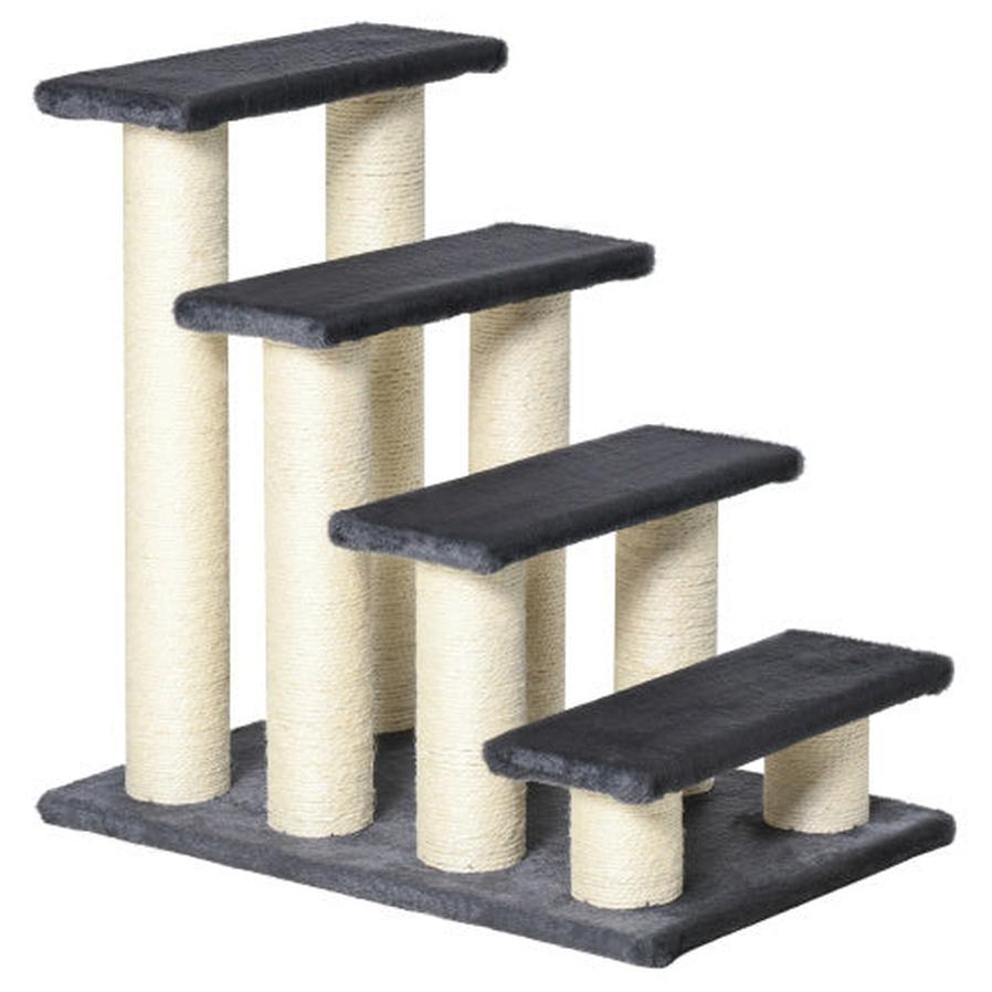 JMT-041930 Cat Tree with 4 Steps for High Beds and Couches, Stair-Shaped Design for Indoor Cats and Small Dogs with Sisal Scratching Post, Gray