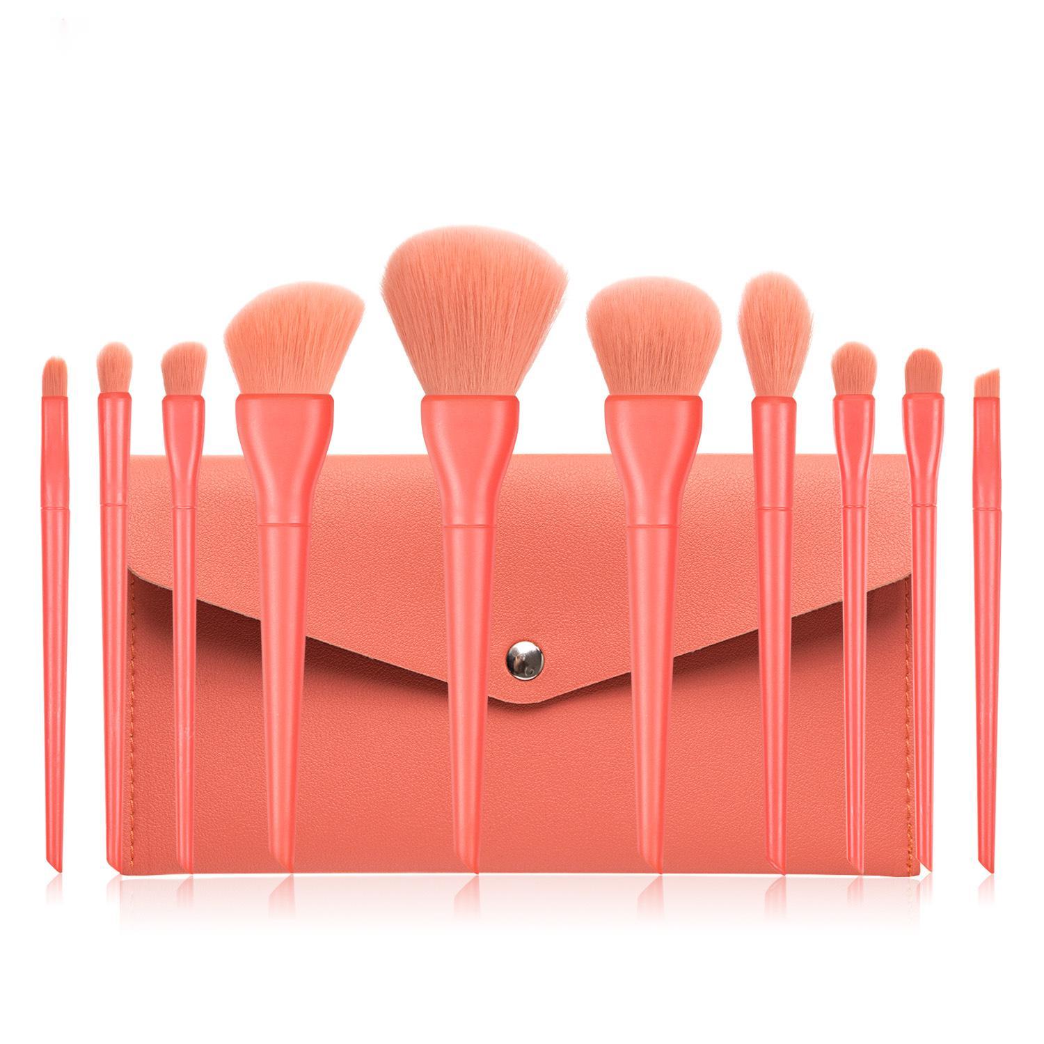 JMT-042186 Candy Color 10-Piece Cosmetic Brush Set with Soft Bristles and Plastic Handle