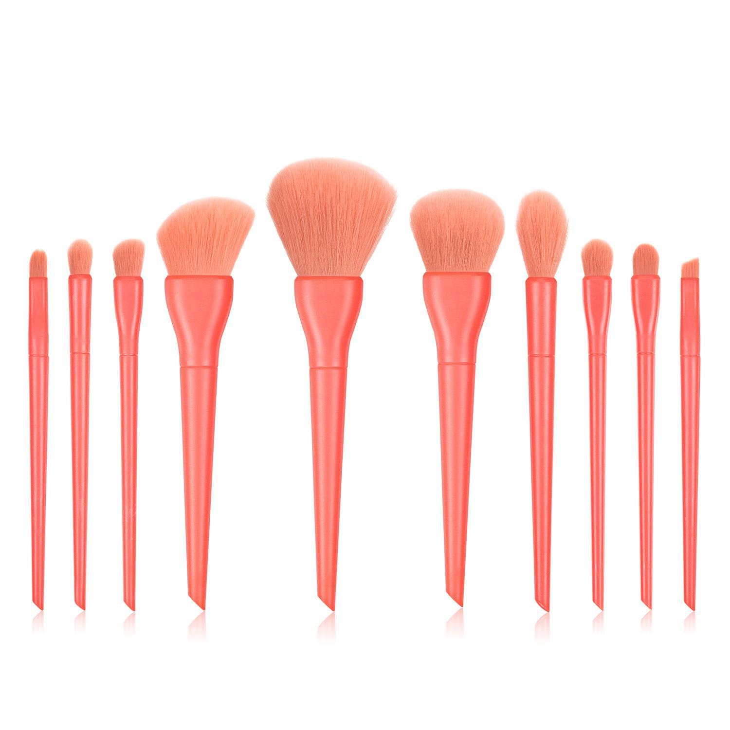 JMT-042186 Candy Color 10-Piece Cosmetic Brush Set with Soft Bristles and Plastic Handle