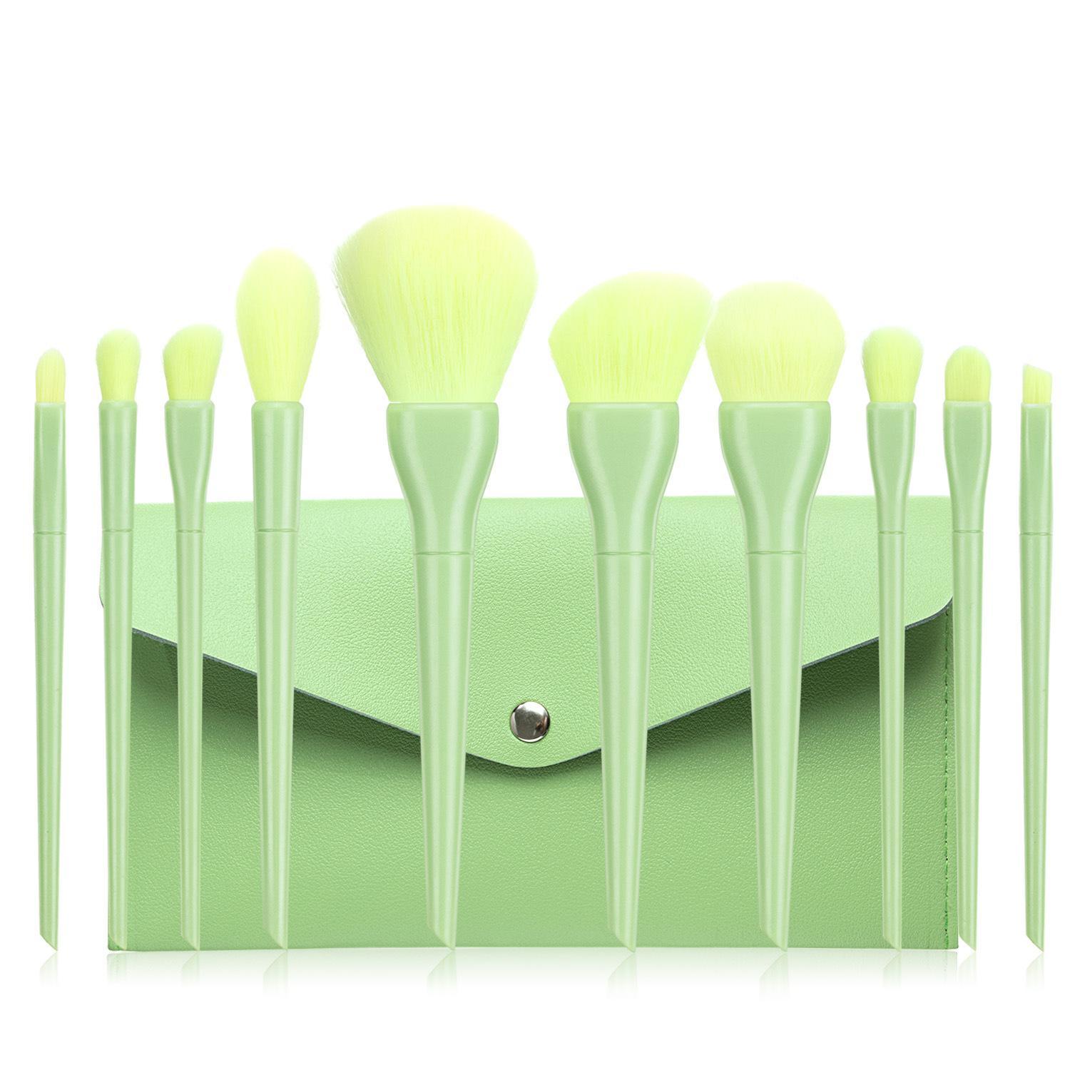 JMT-042186 Candy Color 10-Piece Cosmetic Brush Set with Soft Bristles and Plastic Handle