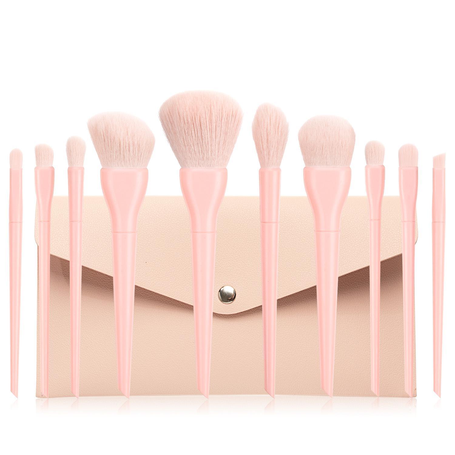 JMT-042186 Candy Color 10-Piece Cosmetic Brush Set with Soft Bristles and Plastic Handle