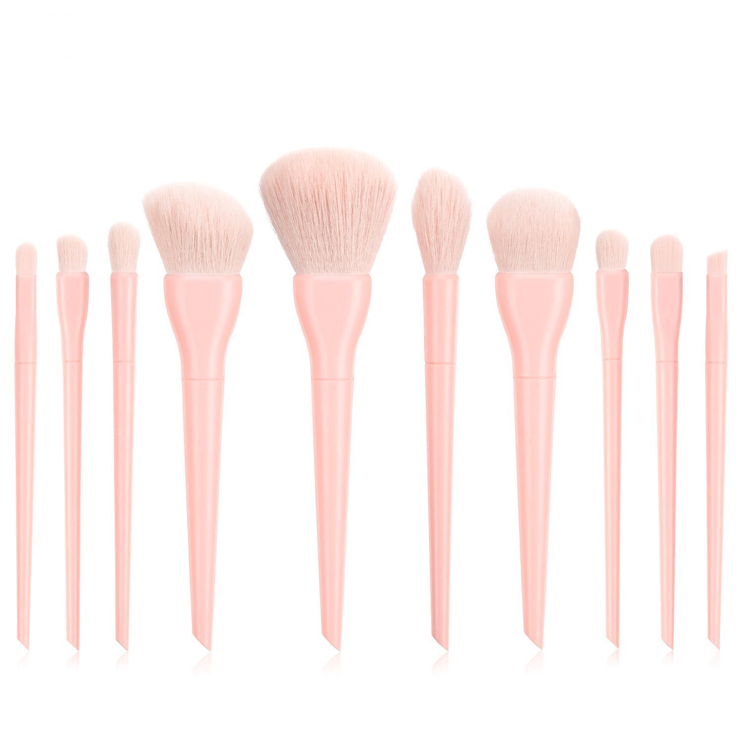 JMT-042186 Candy Color 10-Piece Cosmetic Brush Set with Soft Bristles and Plastic Handle